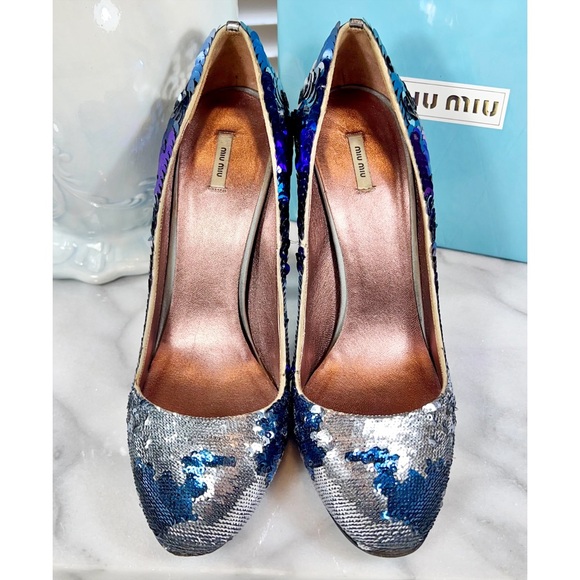 Miu Miu Multicolor Sequin Round Toe Pumps - Picture 4 of 9